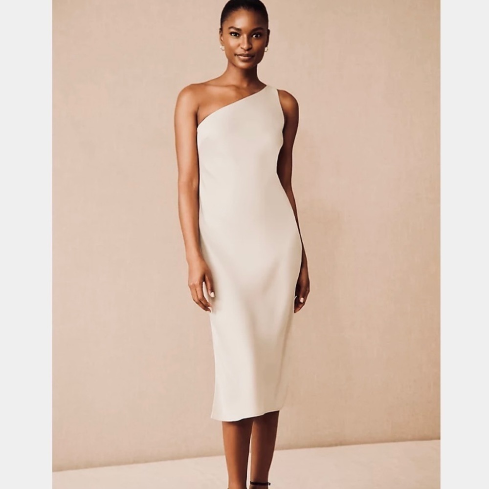 BHLDN Sachin and Babi NWT Audrie Satin One Shoulder Dress in Ivory size 0